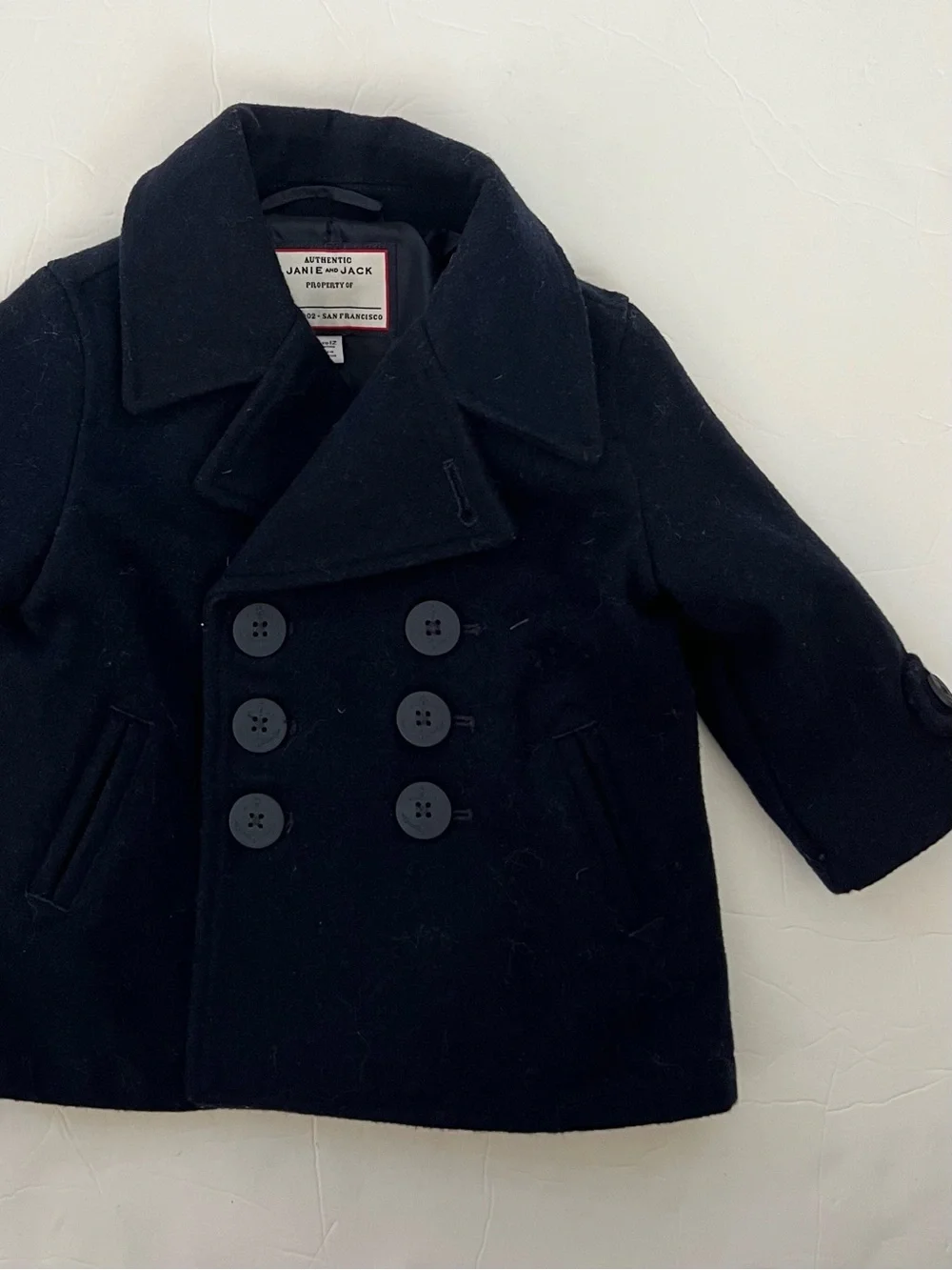 Janie and Jack 6-12m Baby Kids' Navy Double-Breasted Peacoat, NWOT never worn